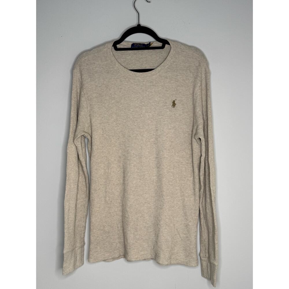 Polo Ralph Lauren Beige Waffle Knit Crew Neck Long Sleeve Thermal Top Size L